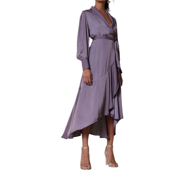 Banana Republic Silky Wrap Lapel Black Maxi Wrap Dress - Picture 2 of 14